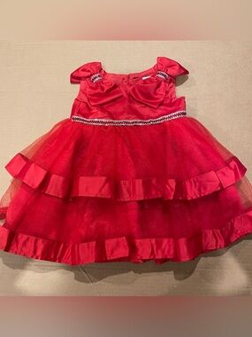 Blueberi Boulevard Red Satin Dress with Rhinestone Accent size 6-9M